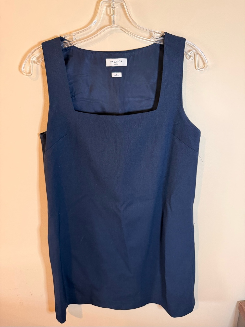 Babaton Navy Sleeveless Square-Neck Dress
